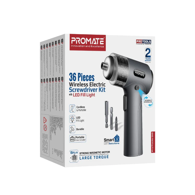 Promate ProTools-31G, Wireless Electric Screwdriver Kit with LED Fill Light Promate ProTools-31G, Wireless Electric Screwdriver Kit with LED Fill Light